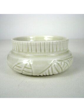 Pancrazi Handcrafted White Ceramic Bowl Textured Leaf Design Signed
